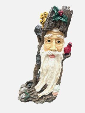 Woodland Santa Santa Face Tree Figurine Cardinal Rabbit Holly w/Box Cabincore